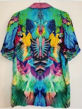 Camilla Multicolor Tropical Parrot Print Button-Down Shirt